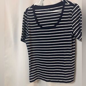 LOFT Navy and Cream Striped Short Sleeve Tee
